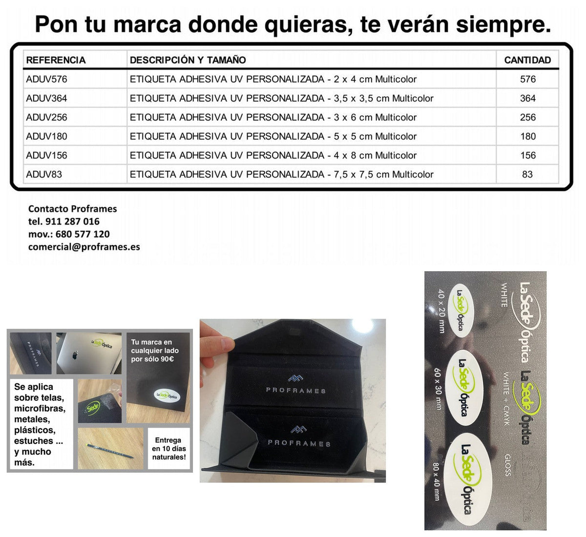 Etiqueta adhesiva UV personalizada - referencias, aplicaciones y tamaños